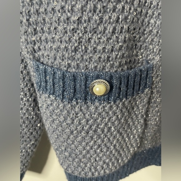 NWOT LC Lauren Conrad Trendy metallic blue cardigan - Picture 3 of 5